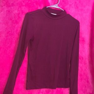 Women Medium Maroon Long-sleeve Turtle Neck